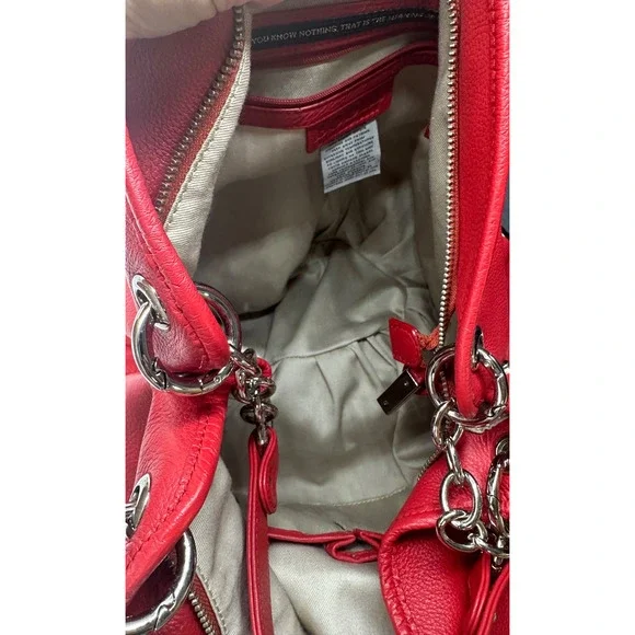 Auth. BODHI Red Leather Chain Handbag Shoulder BBW00045111 Soft Zip Top Pockets - Picture 9 of 9
